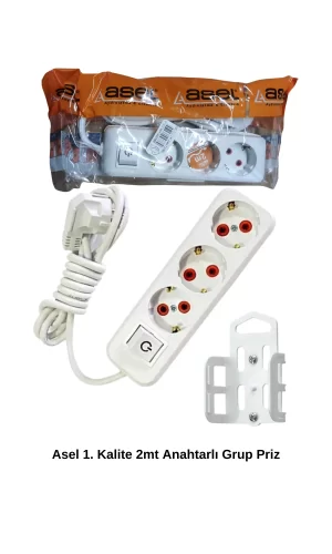 2 Metre Askı Aparatlı Anahtarlı 3lü Grup Priz Royaleks-68134