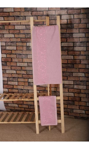 2 Parça &#37;100 Pamuklu Banyo Havlu Seti Sultan Pembe