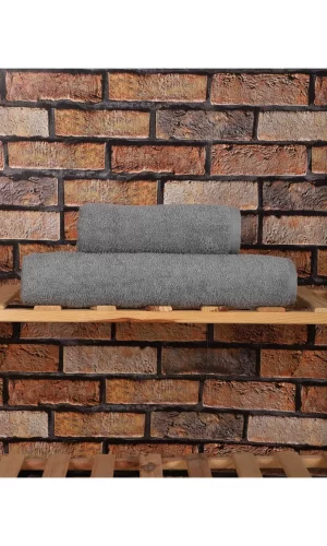 2 Parça &#37;100 Pamuklu Soft Lüx Banyo Havlu Seti Gri