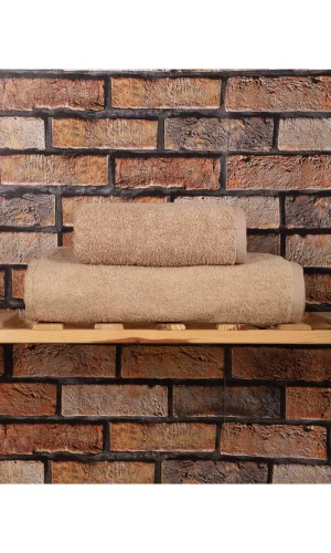 2 Parça &#37;100 Pamuklu Soft Lüx Banyo Havlu Seti Kahve