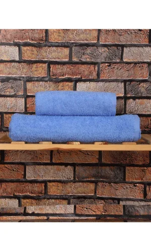 2 Parça &#37;100 Pamuklu Soft Lüx Banyo Havlu Seti Mavi