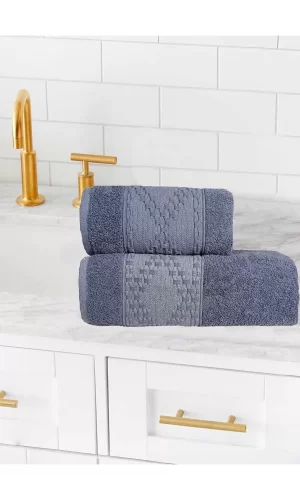 2 Parça Banyo Havlu Takımı &#37;100 Pamuklu Lina Desen Antrasit