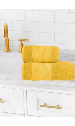 2 Parça Banyo Havlu Takımı &#37;100 Pamuklu Lina Desen Hardal