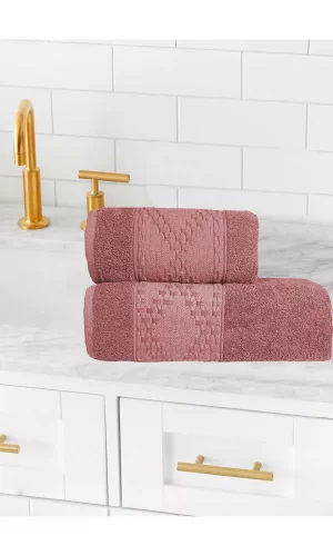 2 Parça Banyo Havlu Takımı &#37;100 Pamuklu Lina Desen Mürdüm