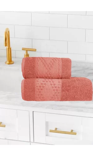 2 Parça Banyo Havlu Takımı &#37;100 Pamuklu Lina Desen Turuncu