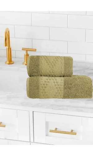 2 Parça Banyo Havlu Takımı &#37;100 Pamuklu Lina Desen Yeşil