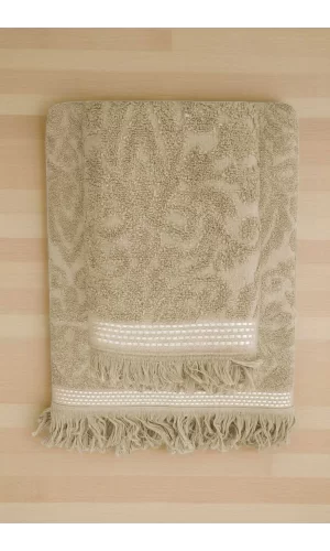 2 Parça Jakarlı Banyo Havlu Takımı &#37;100 Pamuklu 90x150 Cm Arden Bej