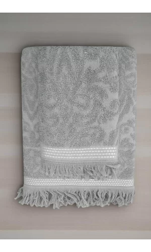 2 Parça Jakarlı Banyo Havlu Takımı &#37;100 Pamuklu 90x150 Cm Arden Gri