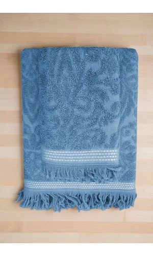 2 Parça Jakarlı Banyo Havlu Takımı &#37;100 Pamuklu 90x150 Cm Arden Mavi