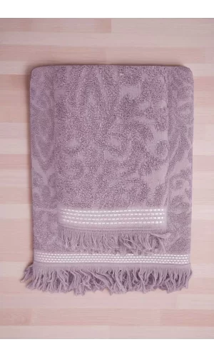 2 Parça Jakarlı Banyo Havlu Takımı &#37;100 Pamuklu 90x150 Cm Arden Mor