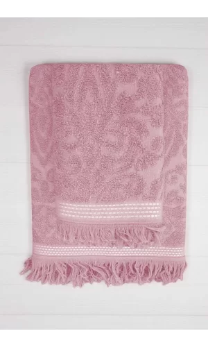 2 Parça Jakarlı Banyo Havlu Takımı &#37;100 Pamuklu 90x150 Cm Arden Pembe