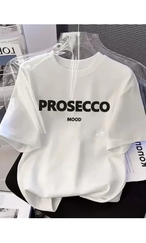 Luz&Pos 20/1 Penye Compack Baskılı Oversize Kısa Kol Bisiklet Yaka T-shirt - Beyaz