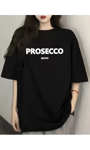 Luz&Pos 20/1 Penye Compack Baskılı Oversize Kısa Kol Bisiklet Yaka T-shirt - Siyah