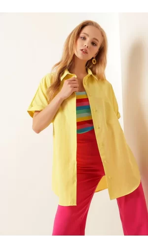 20120 Oversize Kısa Kollu Gömlek - Sarı