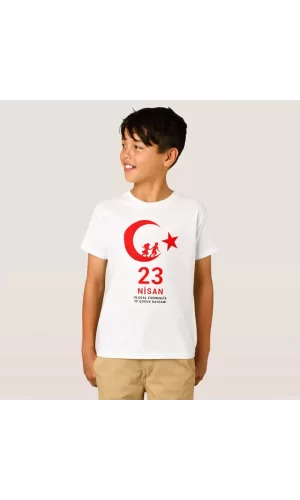 23 Nisan Çocuk Bayramı Baskılı Özel T-shirt - Beyaz