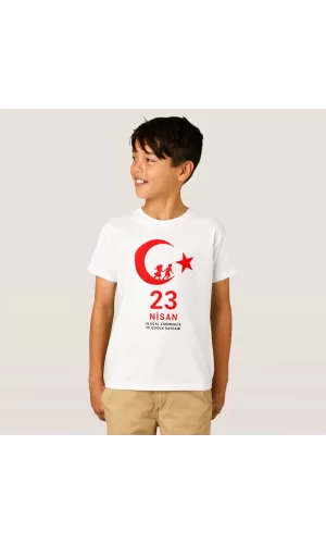 23 Nisan Çocuk Bayramı Baskılı Özel T-shirt - Beyaz