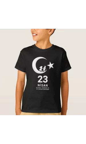 23 Nisan Çocuk Bayramı Baskılı Özel T-shirt - Siyah