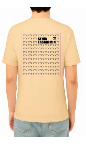 24/1 Düz Ön Arka Sizin Tasarımınız Oversize T-shirt - Bej