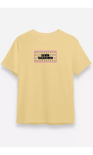 24/1 Düz Ön Sizin Tasarımınız Oversize T-shirt - Bej