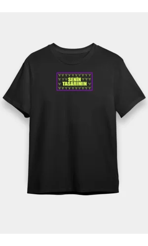 24/1 Düz Ön Sizin Tasarımınız Oversize T-shirt - Siyah