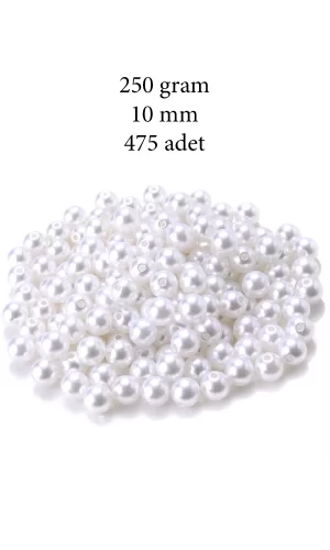 250 gram 10mm Beyaz Renk Plastik İnci Boncuk Çanta ve Takı Yapım Boncuğu (~475 adet)