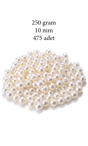 250 gram 10mm Krem Renk Plastik İnci Boncuk Çanta ve Takı Yapım Boncuğu (~475 adet)