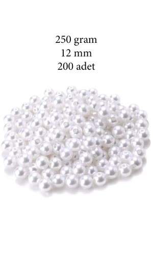 250 gram 12mm Beyaz Renk Plastik İnci Boncuk Çanta ve Takı Yapım Boncuğu (~200 adet)