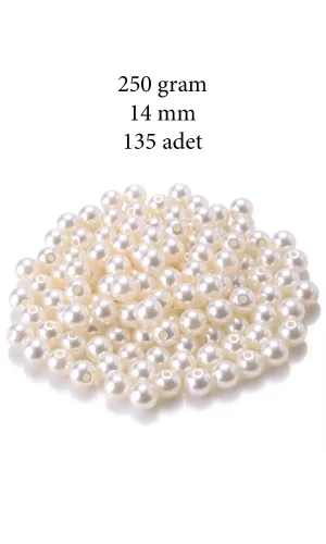 250 gram 14mm Krem Renk Plastik İnci Boncuk Çanta ve Takı Yapım Boncuğu (~135 adet)