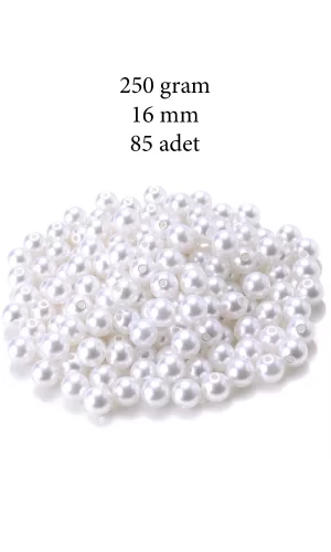 250 gram 16mm Beyaz Renk Plastik İnci Boncuk Çanta ve Takı Yapım Boncuğu (~85 adet)