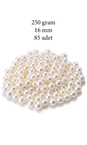 250 gram 16mm Krem Renk Plastik İnci Boncuk Çanta ve Takı Yapım Boncuğu (~85 adet)