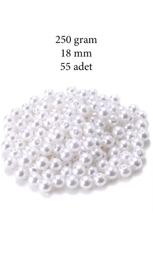 250 gram 18mm Beyaz Renk Plastik İnci Boncuk Çanta ve Takı Yapım Boncuğu (~55 adet)