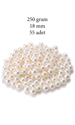 250 gram 18mm Krem Renk Plastik İnci Boncuk Çanta ve Takı Yapım Boncuğu (~55 adet)
