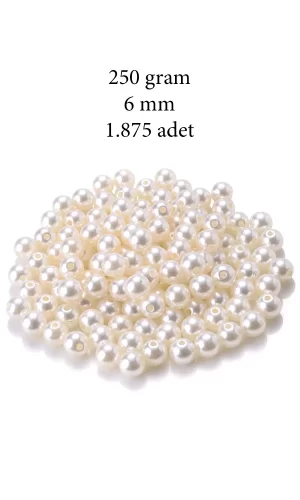 250 gram 6mm Krem Renk Plastik İnci Boncuk Çanta ve Takı Yapım Boncuğu (~1.875 adet)