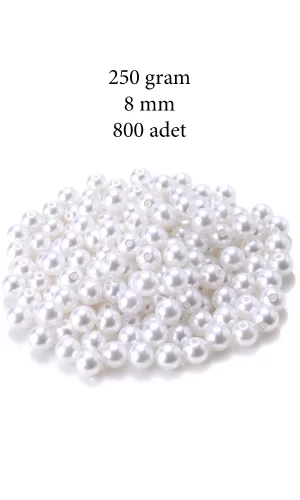 250 gram 8mm Beyaz Renk Plastik İnci Boncuk Çanta ve Takı Yapım Boncuğu (~800 adet)