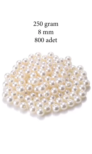 250 gram 8mm Krem Renk Plastik İnci Boncuk Çanta ve Takı Yapım Boncuğu (~800 adet)