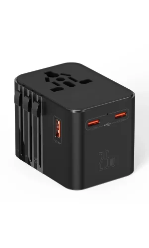 25w Evrensel Seyahat Adaptörü, Eu/us/uk/au Priz Dönüştürücü, 1x Usb, 2x Type-c Hızlı Şarj