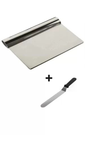 2li Set Hamur Şekillendirici Eğik Pasta Spatulası +metal Hamur Kesici Kazıyıcı Spatula