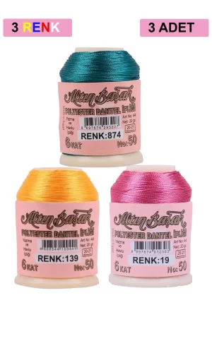 3 Adet Altınbaşak Oya ve Dantel İpi 20 gr - Royaleks - No: 139 - 019 - 874