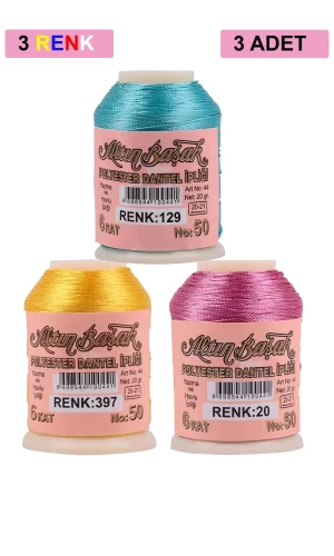3 Adet Altınbaşak Oya ve Dantel İpi 20 gr - Royaleks - No: 397 - 020 - 129