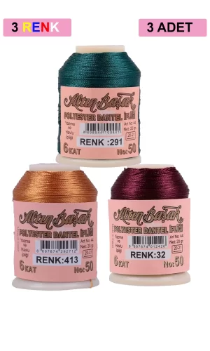 3 Adet Altınbaşak Oya ve Dantel İpi 20 gr - Royaleks - No: 413 - 032 - 291