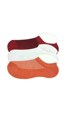 3 Adet Çocuk Sneaker Patik Çorap Bordo Beyaz Turuncu
