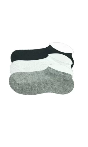 3 Adet Çocuk Sneaker Patik Çorap Siyah Beyaz Gri