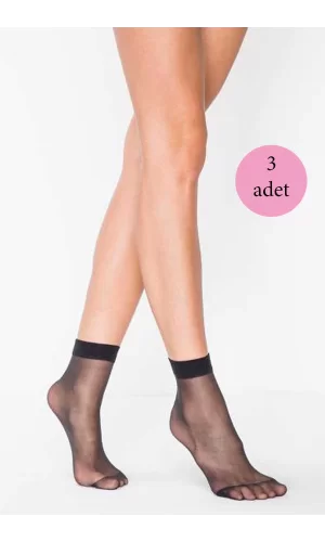 3 Adet Fit 15 Soket Ince Parlak Kısa Çorap Siyah