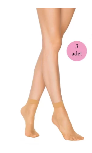 3 Adet Fit 15 Soket Ince Parlak Kısa Çorap Ten