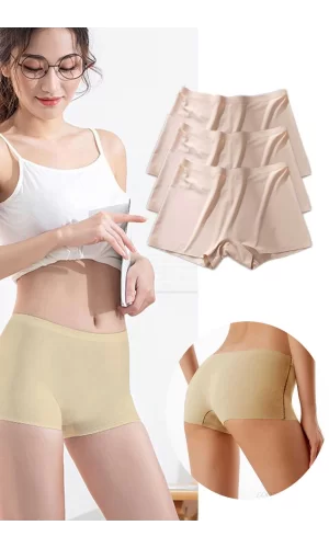 3 Adet Kadın Dikişsiz Görünmez İz Yapmaz Mini Şort Boxer Ten