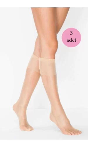 3 Adet Kadın Diz Altı Parlak Fit 15 Denye Çorap Açık Ten