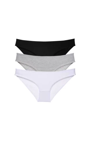 3 adet Süper Eko Set Likralı Kadın Slip Külot Siyah Gri Beyaz
