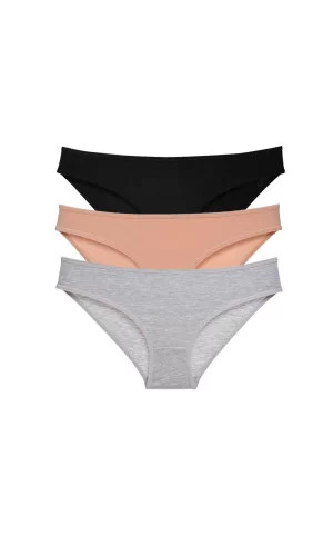 3 adet Süper Eko Set Likralı Kadın Slip Külot Siyah Ten Gri