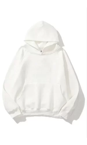 3 İplik Pamuklu Unisex Kapşonlu Sweetshirt - Beyaz