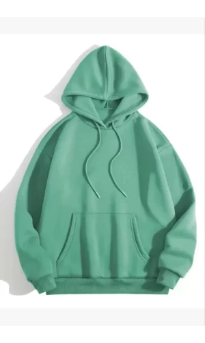 3 İplik Pamuklu Unisex Kapşonlu Sweetshirt - Mint Yeşili